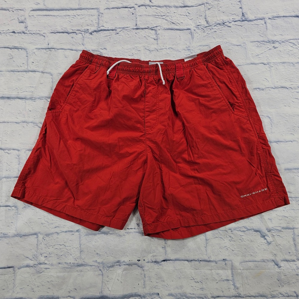 Columbia PFG Backcast III Shorts Mens L Red Elastic Waist Mesh Lined Hiking